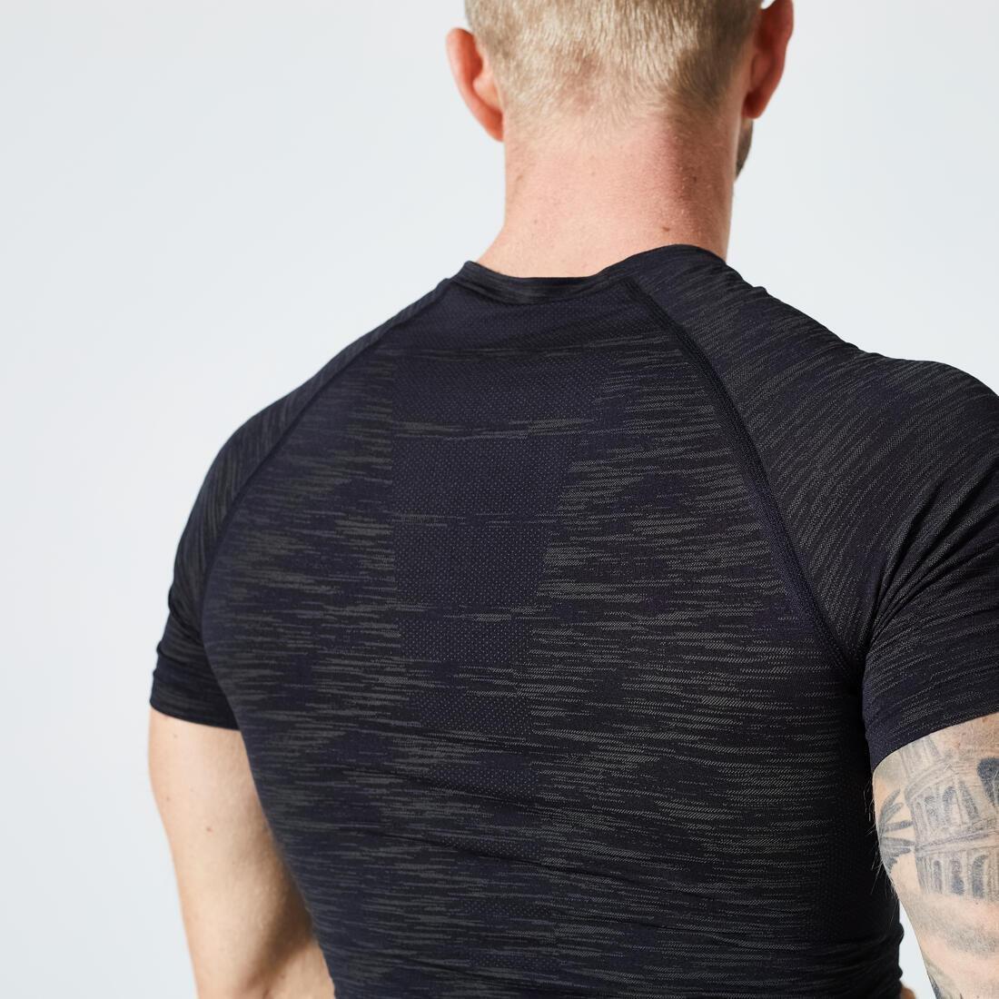 Men Breathable Short-Sleeved Crew Neck Weight Training Compression T-Shirt, Black, , large image number 3