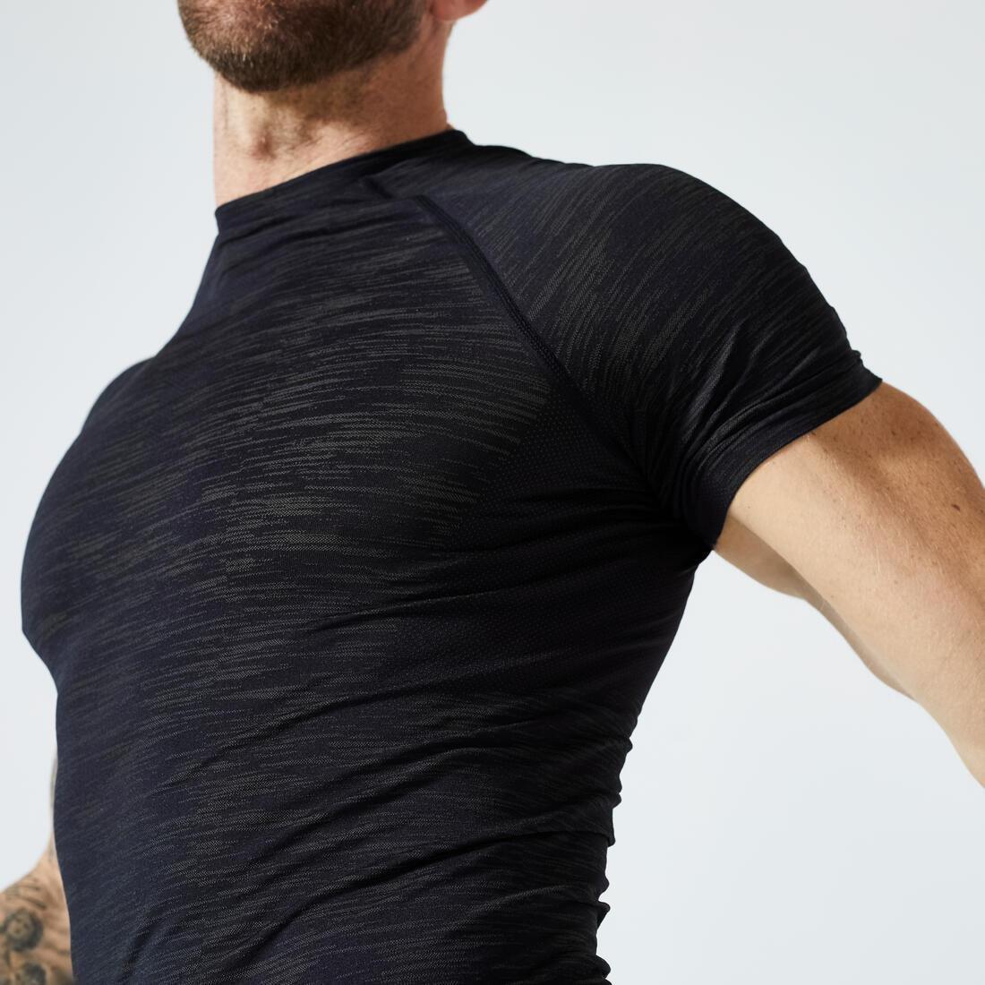 Men Breathable Short-Sleeved Crew Neck Weight Training Compression T-Shirt, Black, , large image number 4