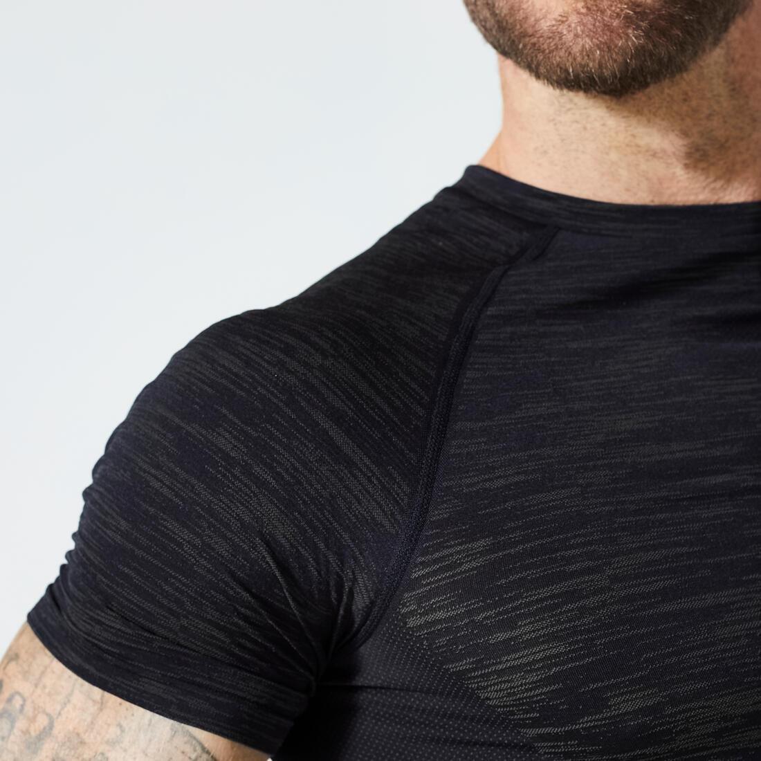 Men Breathable Short-Sleeved Crew Neck Weight Training Compression T-Shirt, Black, , large image number 5