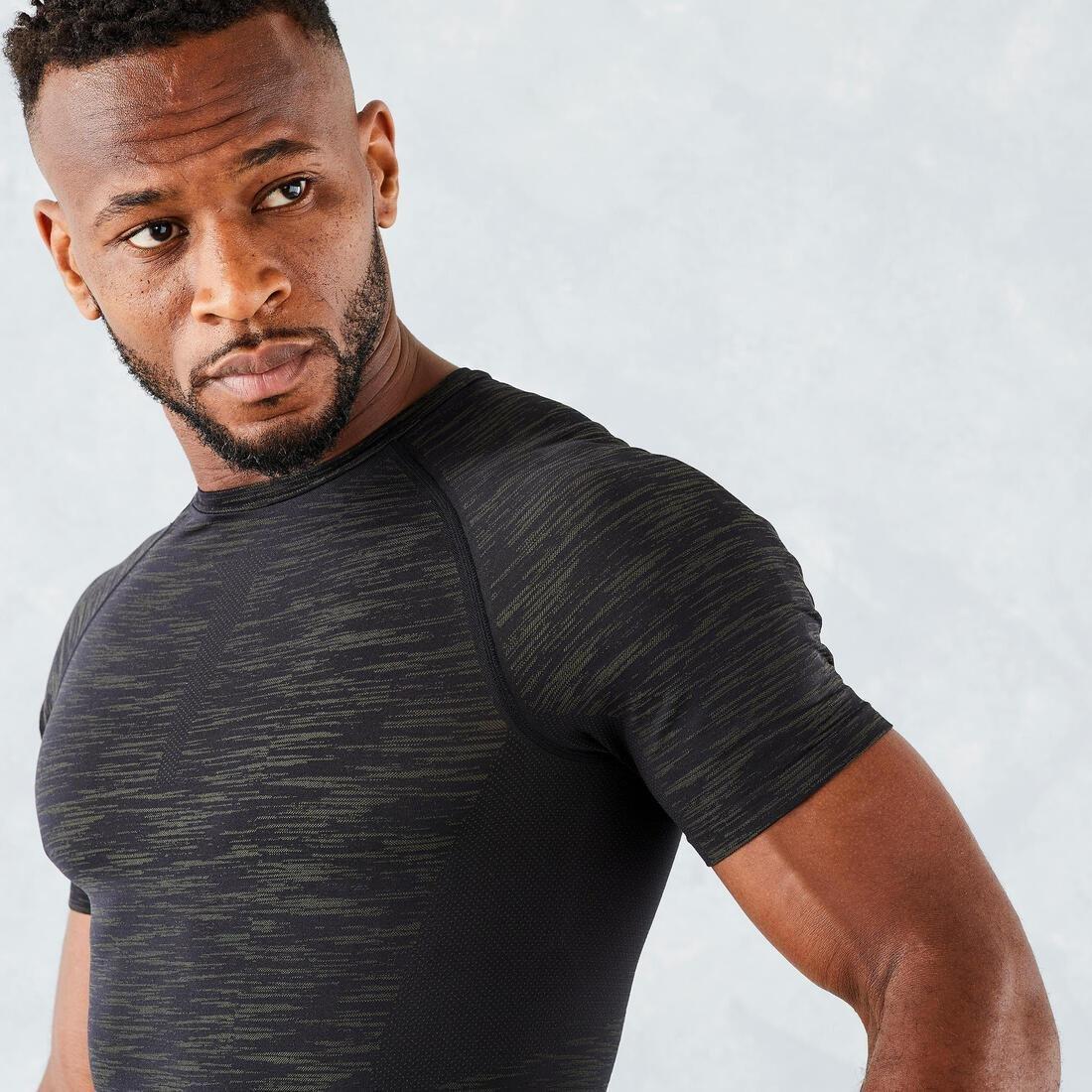 Men Breathable Short-Sleeved Crew Neck Weight Training Compression T-Shirt, Black, , large image number 6