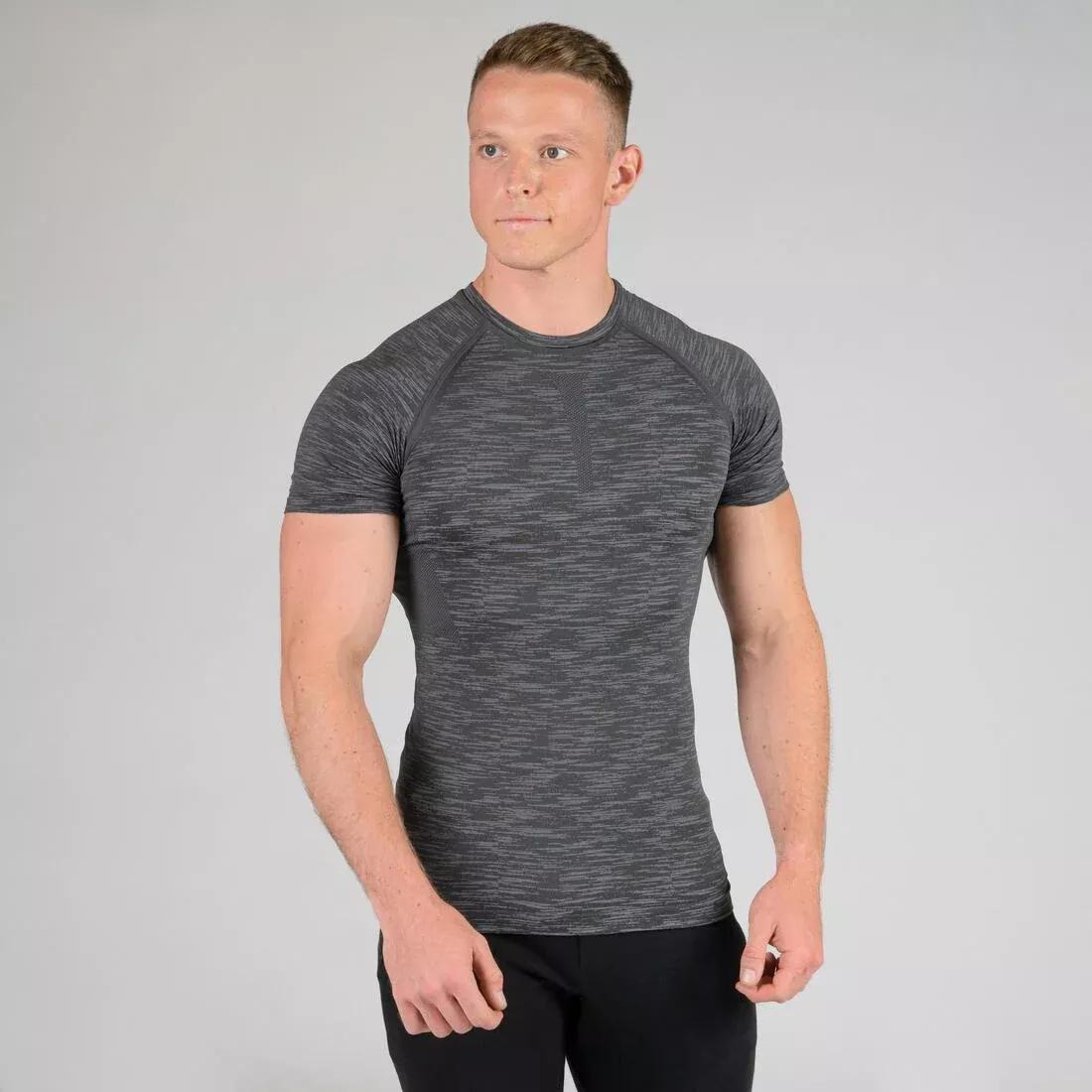 Men Breathable Short-Sleeved Crew Neck Weight Training Compression T-Shirt, Black, , large image number 7