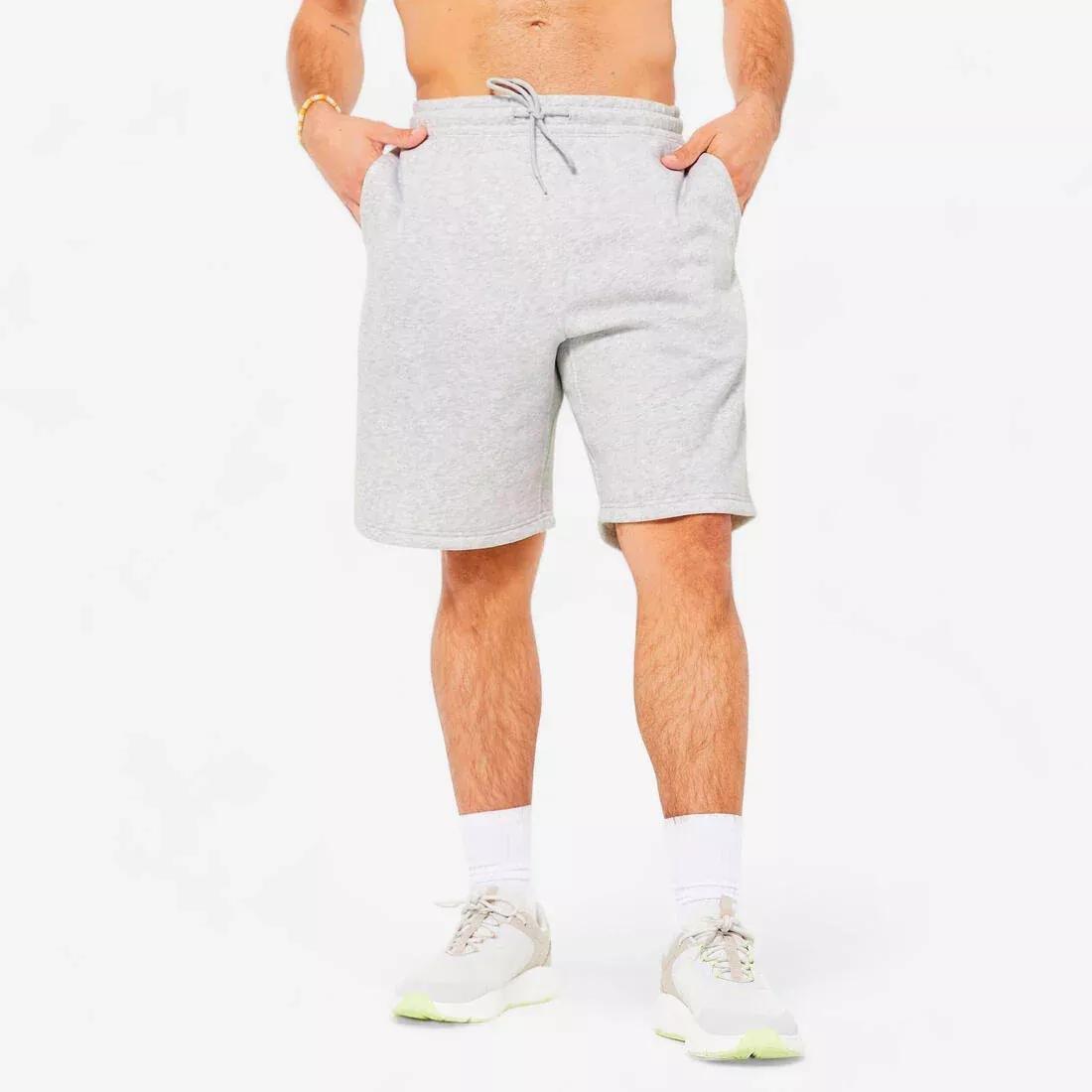 Men Fleece Fitness Shorts With Pockets, Grey, 5401_000, large image number 0