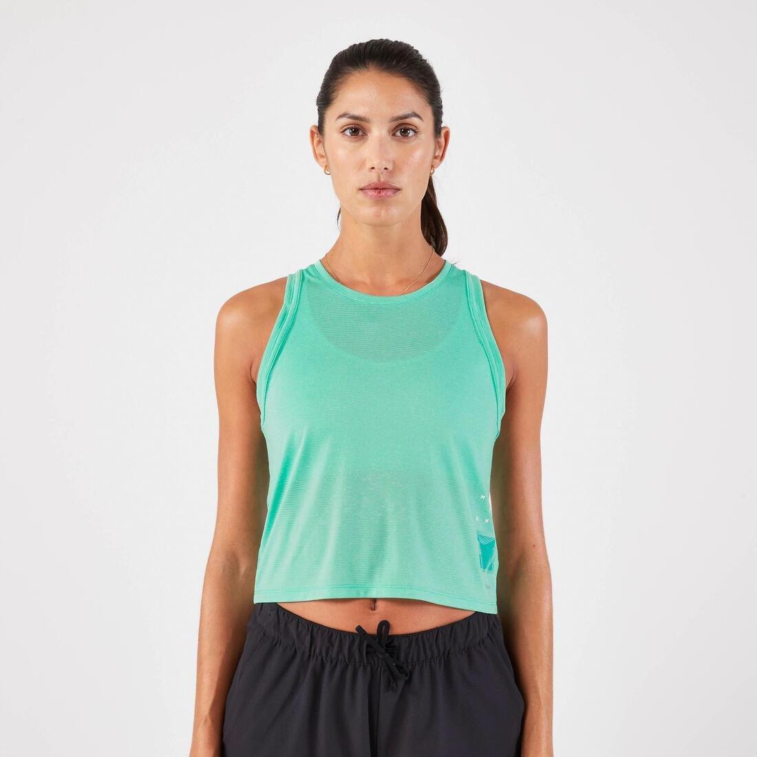 Women Running Breathable Short Tank Top - Kiprun Run 500 Dry, Green, , large image number 0