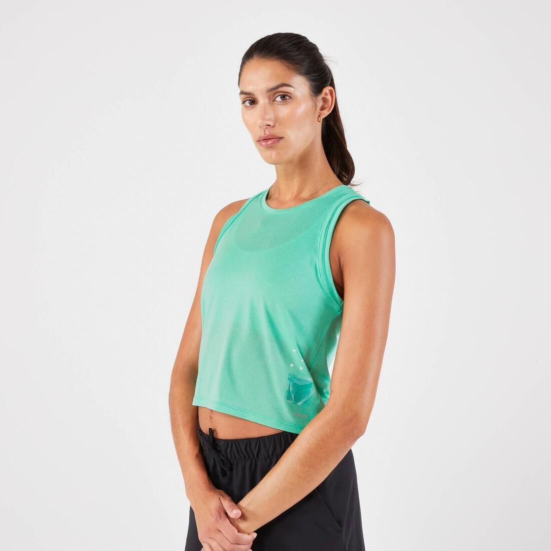 Women Running Breathable Short Tank Top - Kiprun Run 500 Dry, Green, , large image number 3