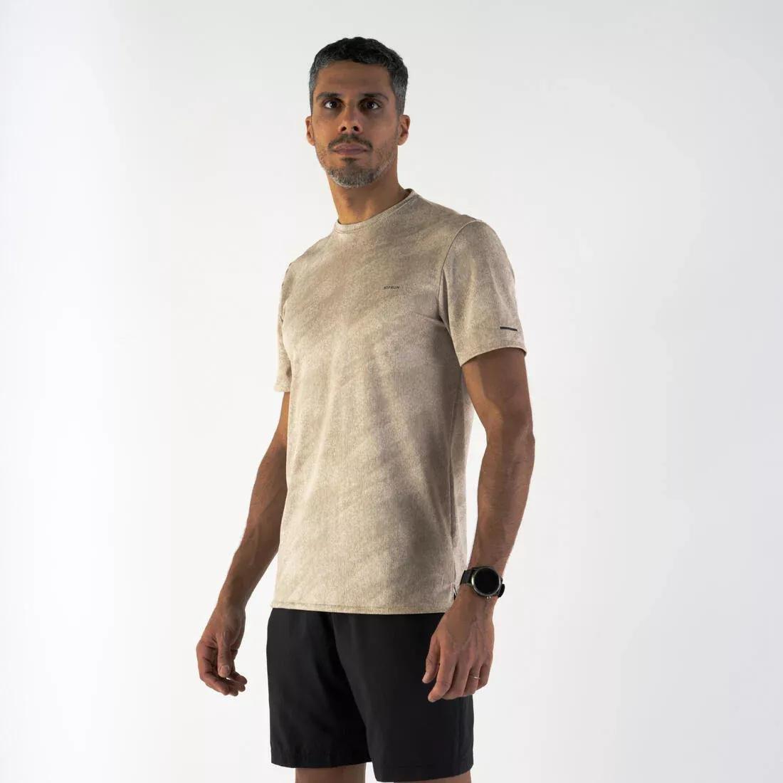 Men Running Breathable T-Shirt - Kiprun Run 500 Dry, Beige, No Color, medium