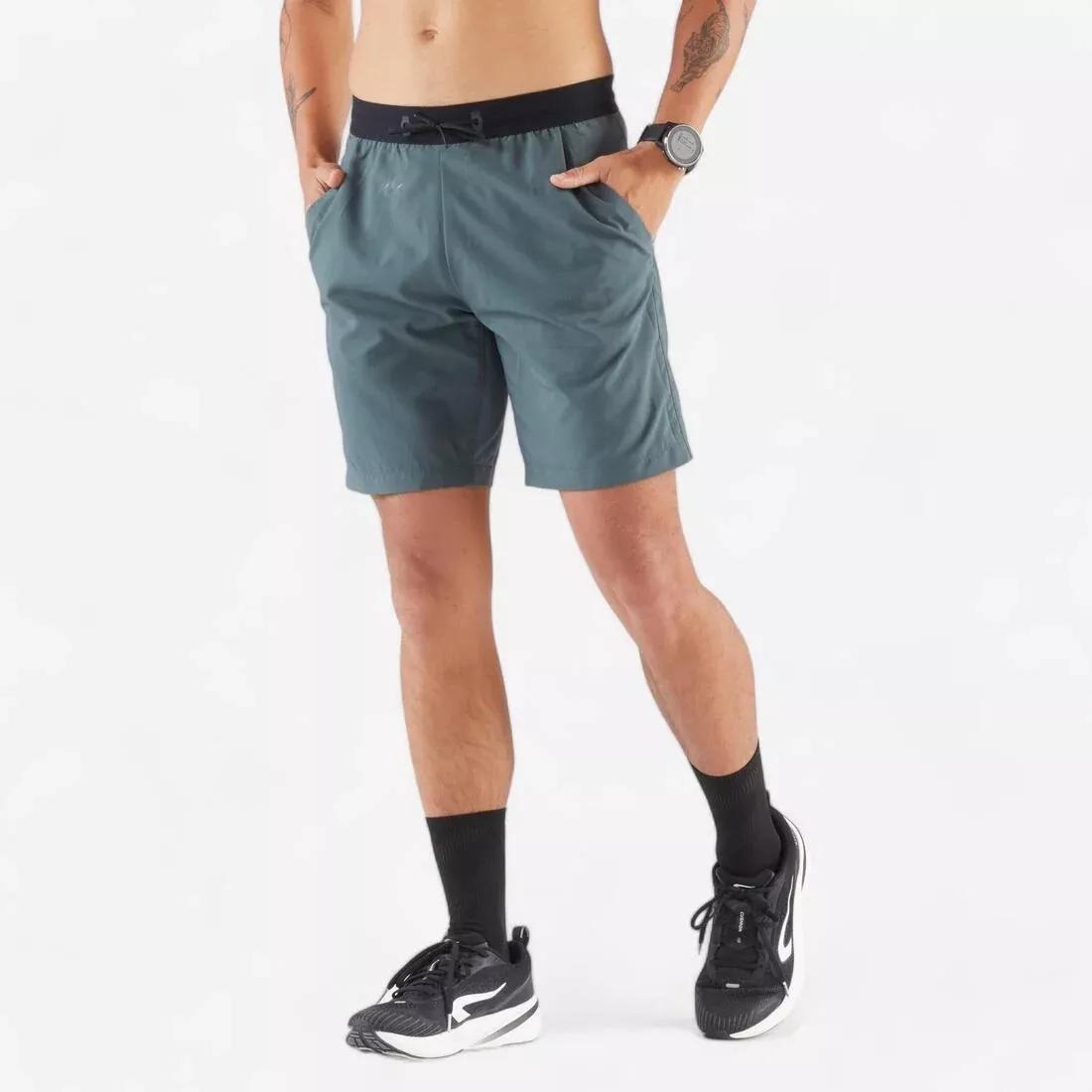 Men Running Shorts - Kiprun Run 500 Dry, Green, No Color, large image number 0