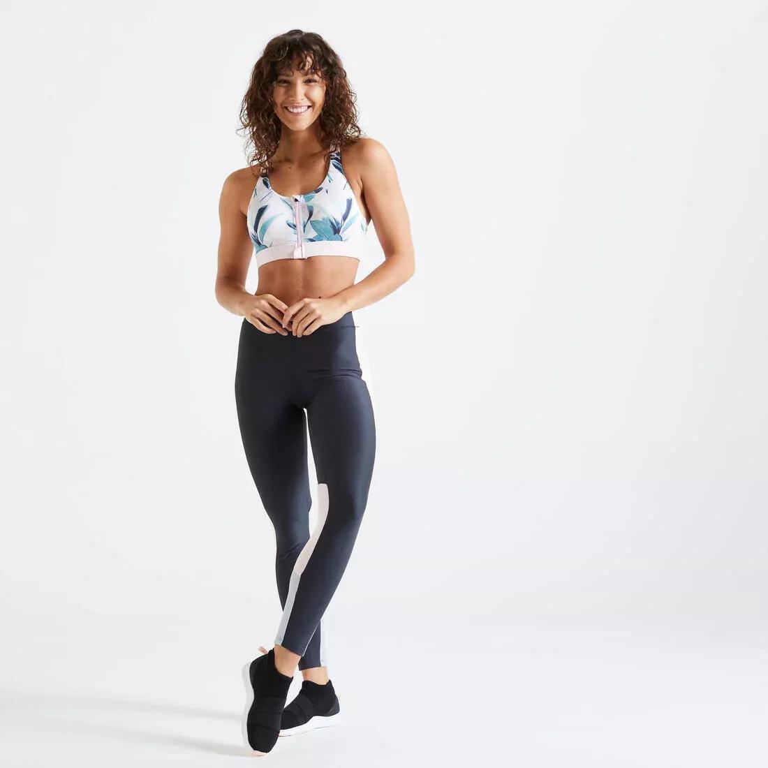 Women High Support Zipped Sports Bra With Cups, Grey, , large image number 6