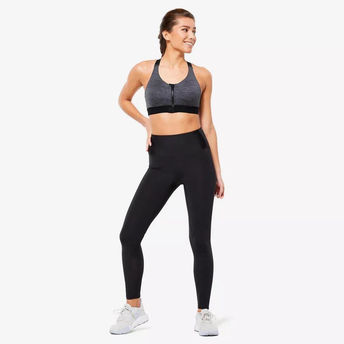 Women High Support Zipped Sports Bra With Cups, Grey, , large image number 9