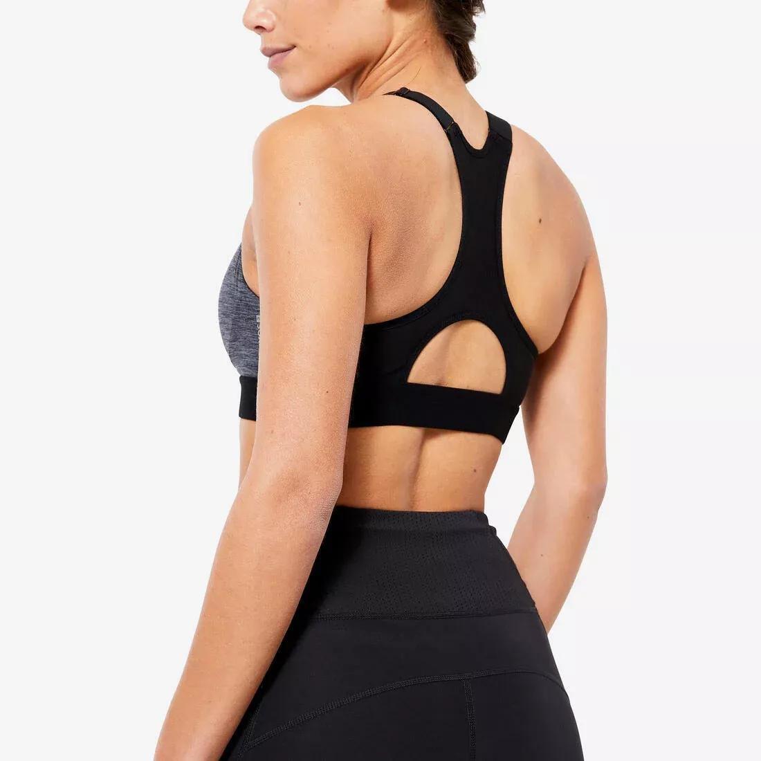 Women High Support Zipped Sports Bra With Cups, Grey, No Color, medium