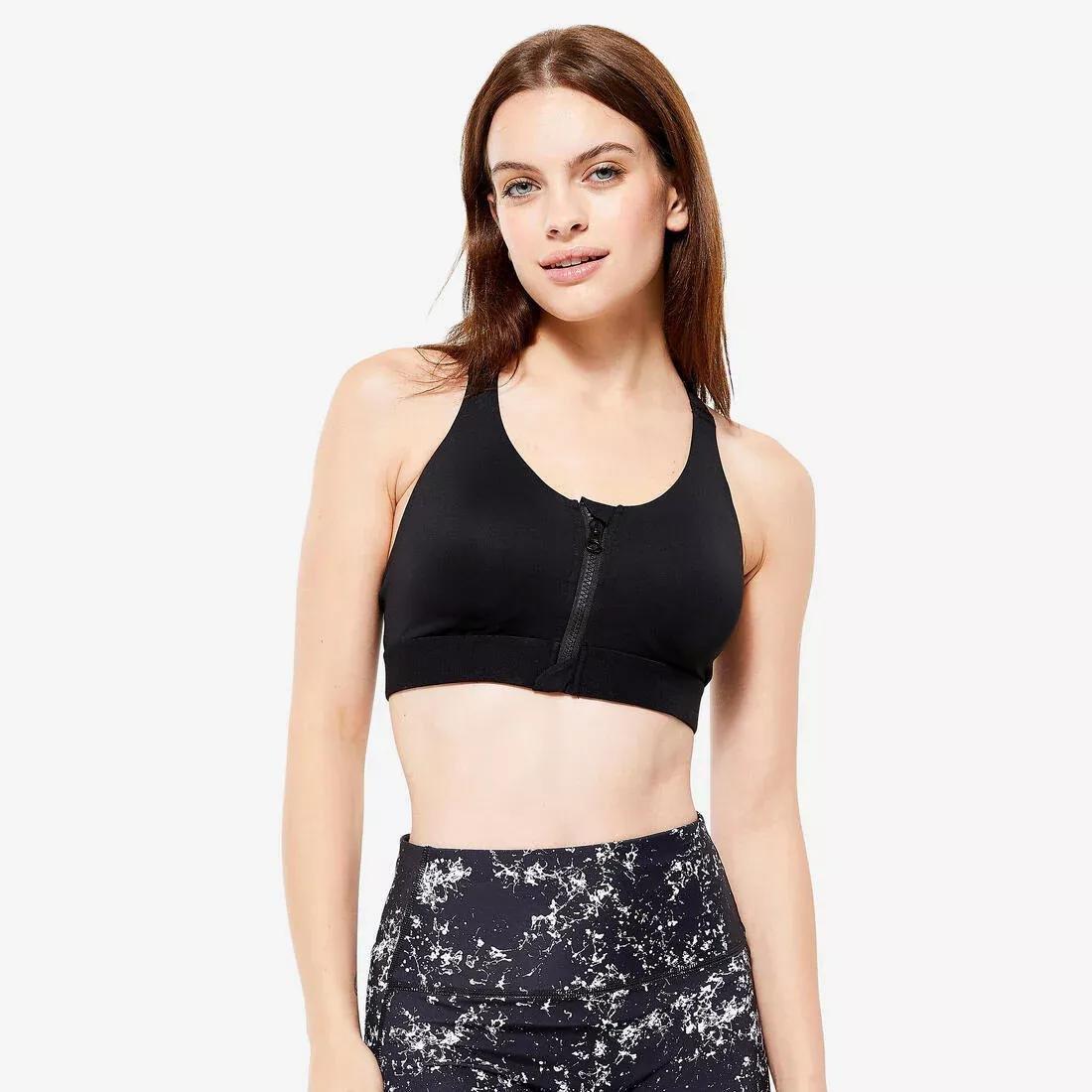 Women High Support Zipped Sports Bra With Cups, Grey, No Color, large image number 14