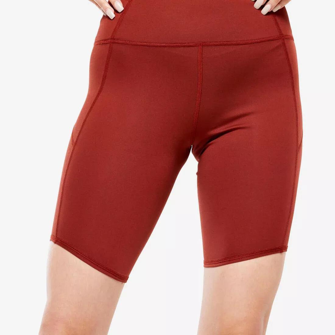 Knee-Length Dynamic Yoga Shorts, terracotta brown, , medium