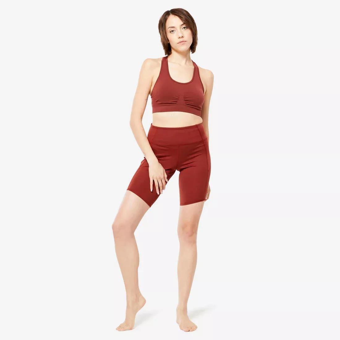 Knee-Length Dynamic Yoga Shorts, terracotta brown, , large image number 1