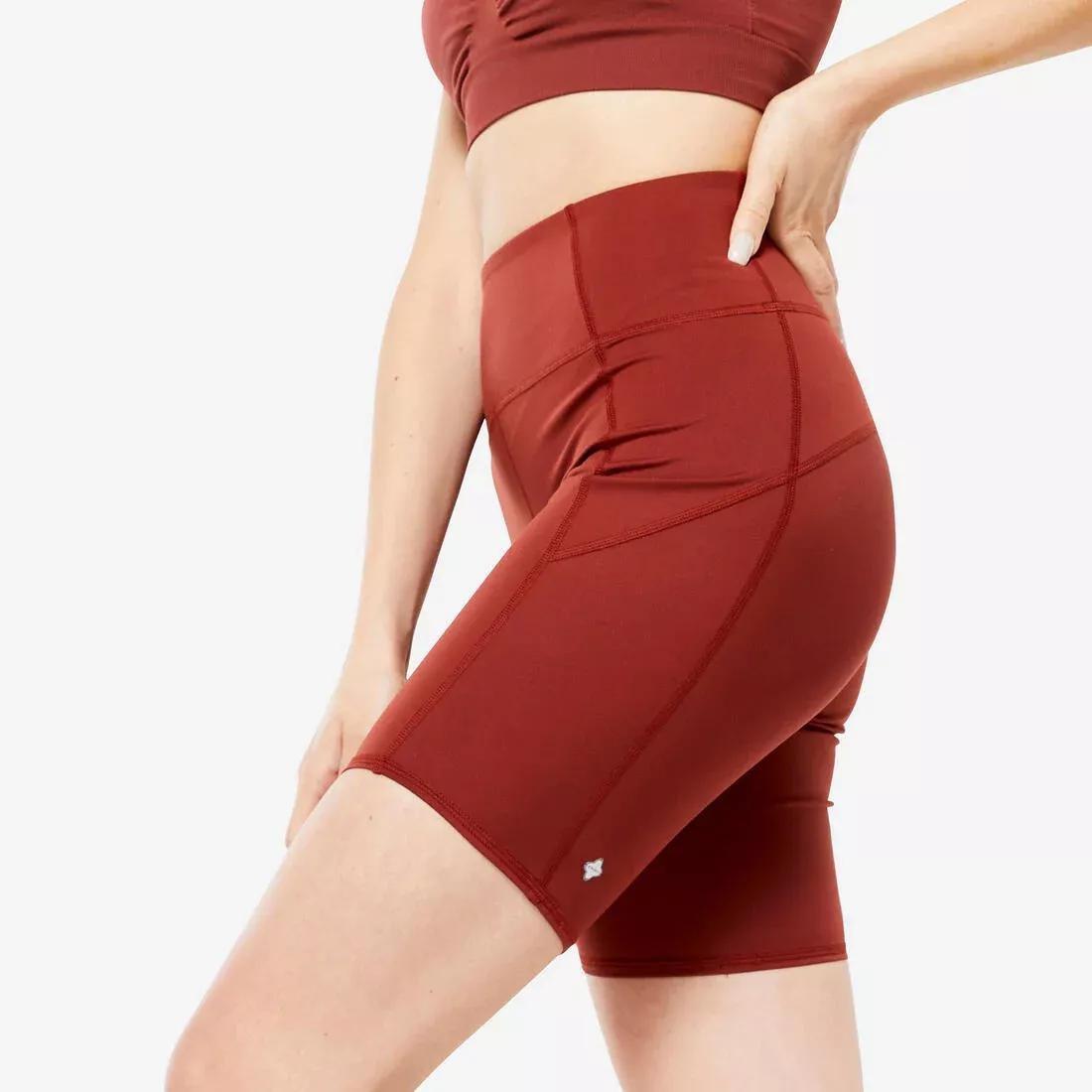 Knee-Length Dynamic Yoga Shorts, terracotta brown, , large image number 2