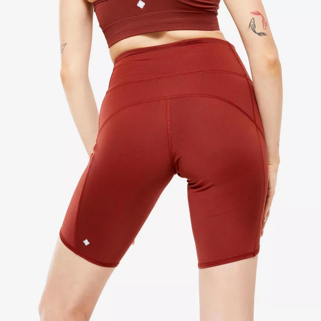Knee-Length Dynamic Yoga Shorts, terracotta brown, , large image number 3