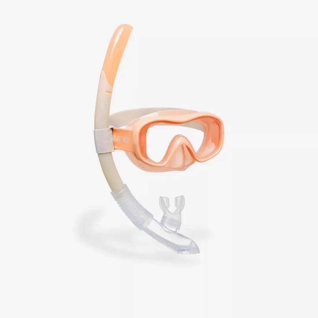 Kids Girls Snorkelling Diving Kit Mask And Snorkel - 100, Orange, No Color, medium