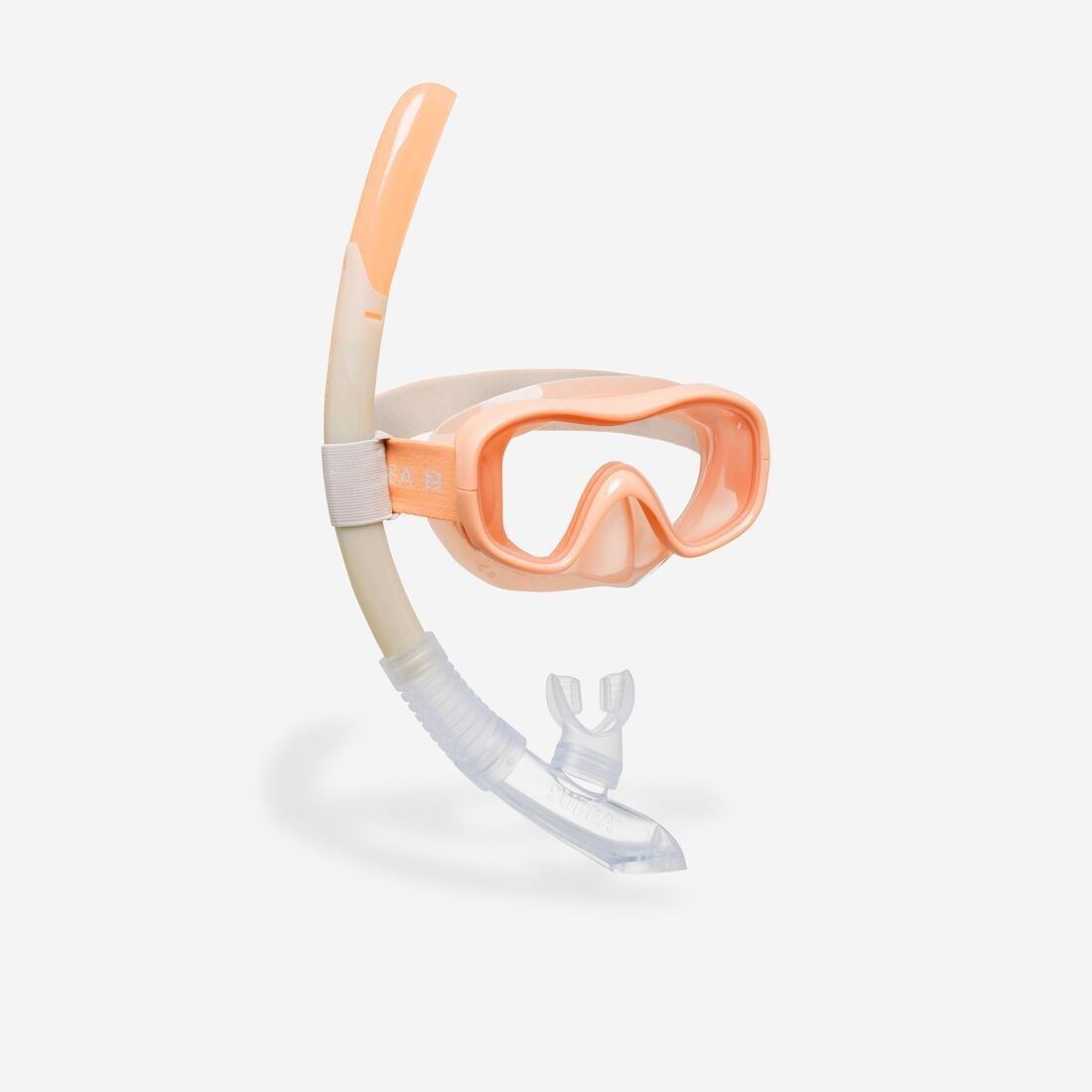 Kids Girls Snorkelling Diving Kit Mask And Snorkel - 100, Orange, No Color, medium