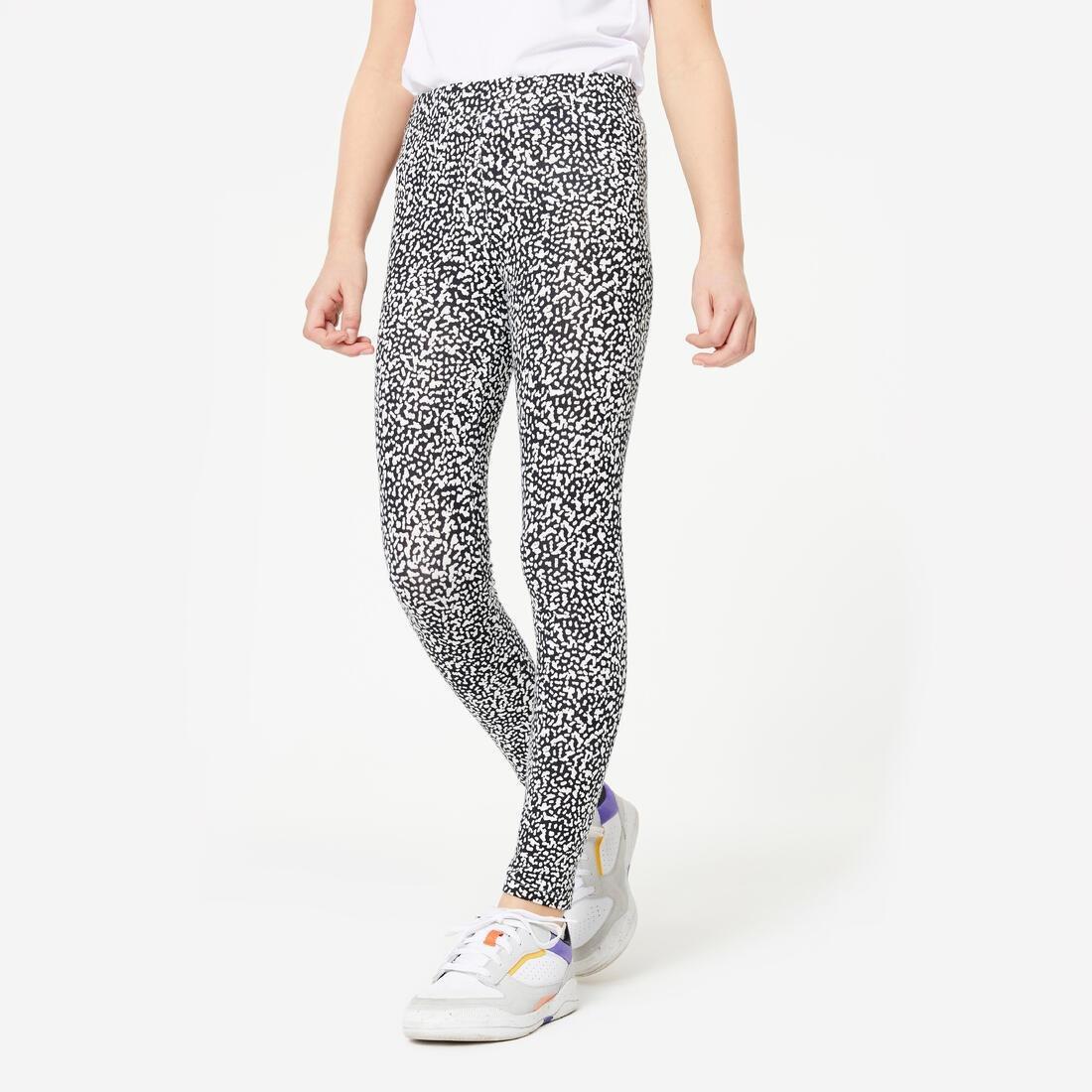 Kids Girls Cotton Leggings Print, Black, No Color, large image number 7