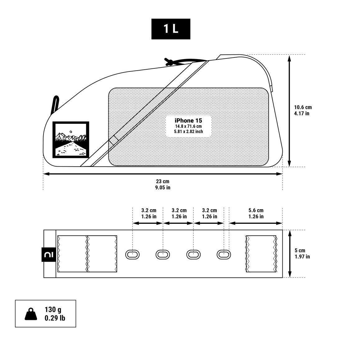 1 Litre Top Tube Bikepacking Bag Advt 500, Beige, No Color, large image number 8