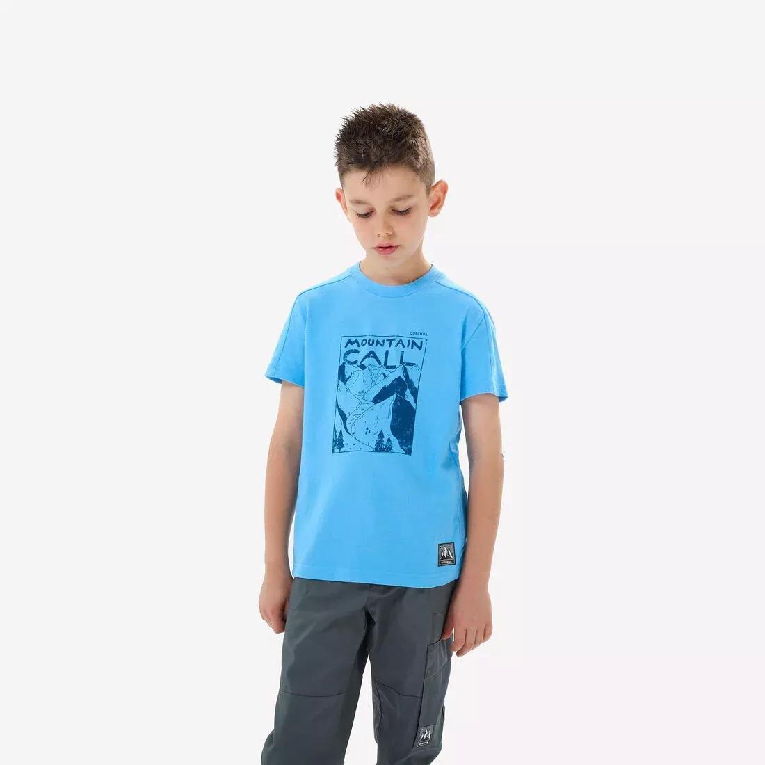CORNFLOWER BLUE Kids' hiking T-shirt, 7-15 years, NH100, , large image number 0
