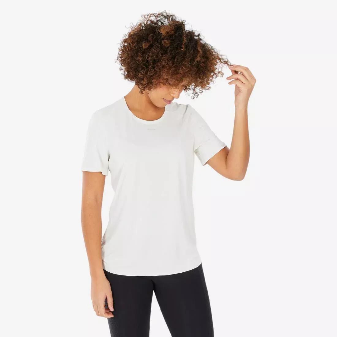 Women's Short-sleeved Hiking T-Shirt, Pearl Beige, No Color, medium