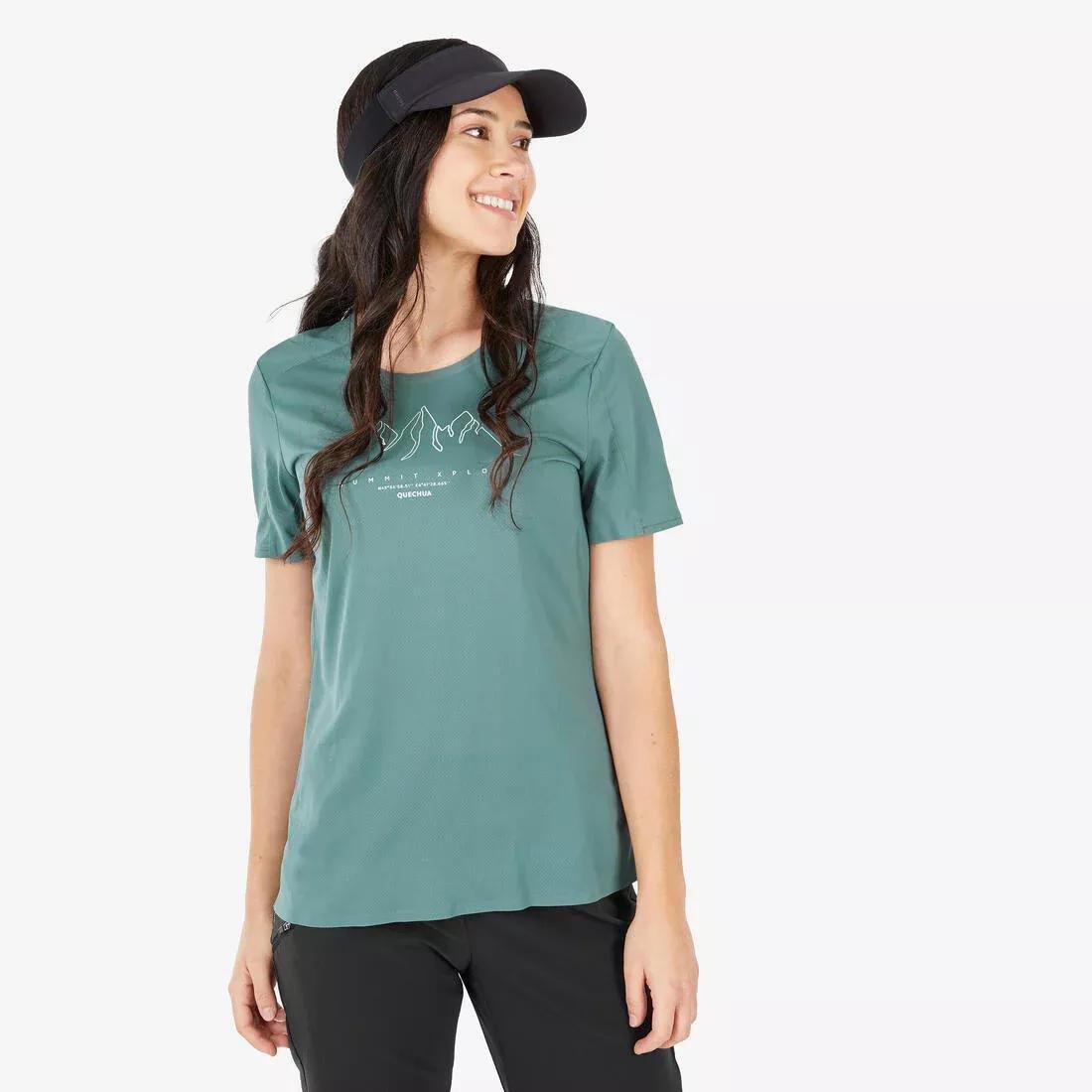 Women Short-Sleeved Hiking T-Shirt - Mh500, Green, , large image number 0