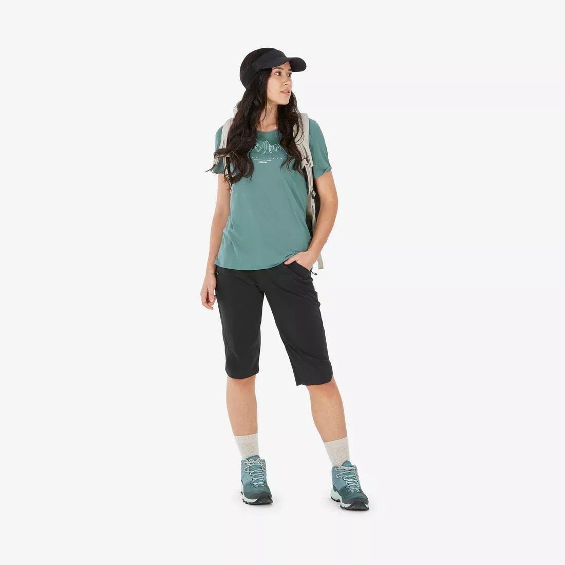 Women Short-Sleeved Hiking T-Shirt - Mh500, Green, , large image number 4