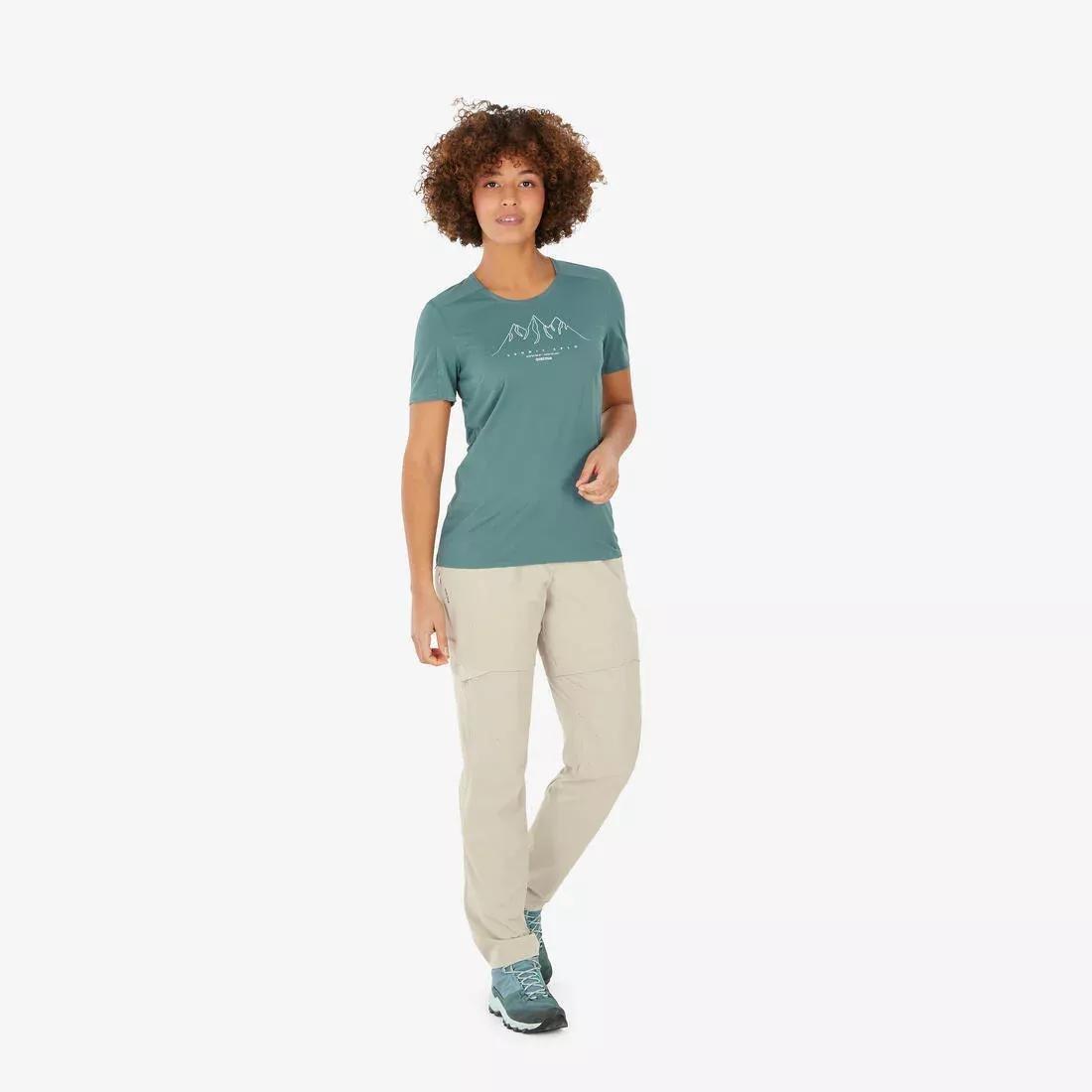 Women Short-Sleeved Hiking T-Shirt - Mh500, Green, , large image number 5