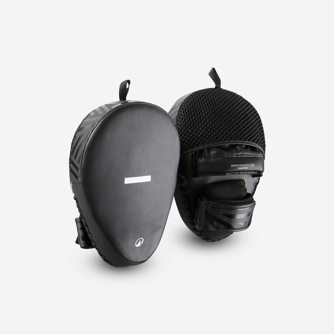 GRAPHITE BLACK Curved Punch Mitts with Fastener Strap - Black, No Color, medium