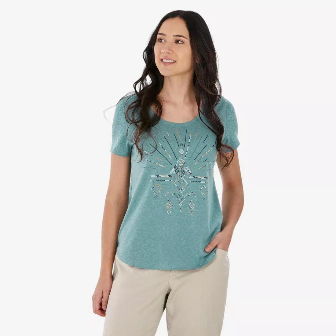 Women Hiking T-Shirt - NH500, Khaki, No Color, medium