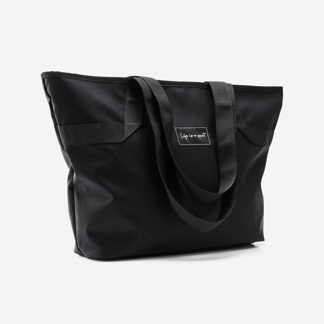 Leather Look Sport Tote Bag - 25 L, Black, No Color, large image number 0