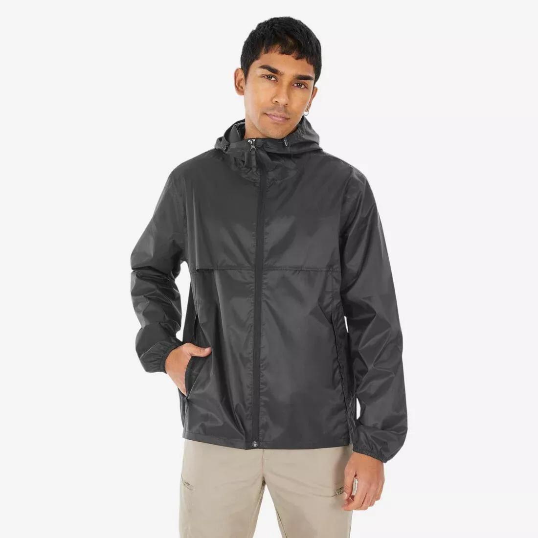Men Windproof And Waterproof Hiking Jacket - Raincut Full Zip, Black, No Color, large image number 0