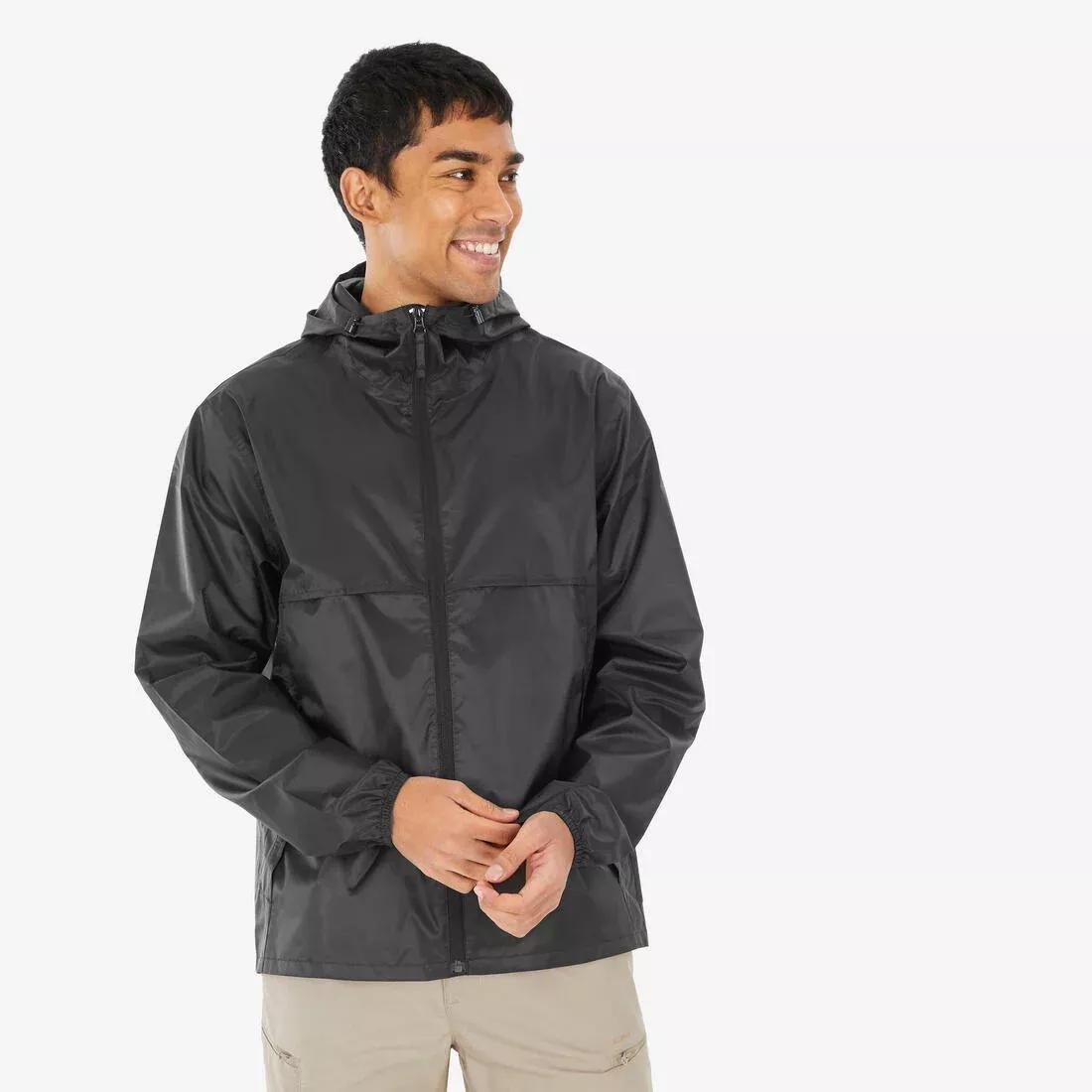 Men Windproof And Waterproof Hiking Jacket - Raincut Full Zip, Black, No Color, large image number 4