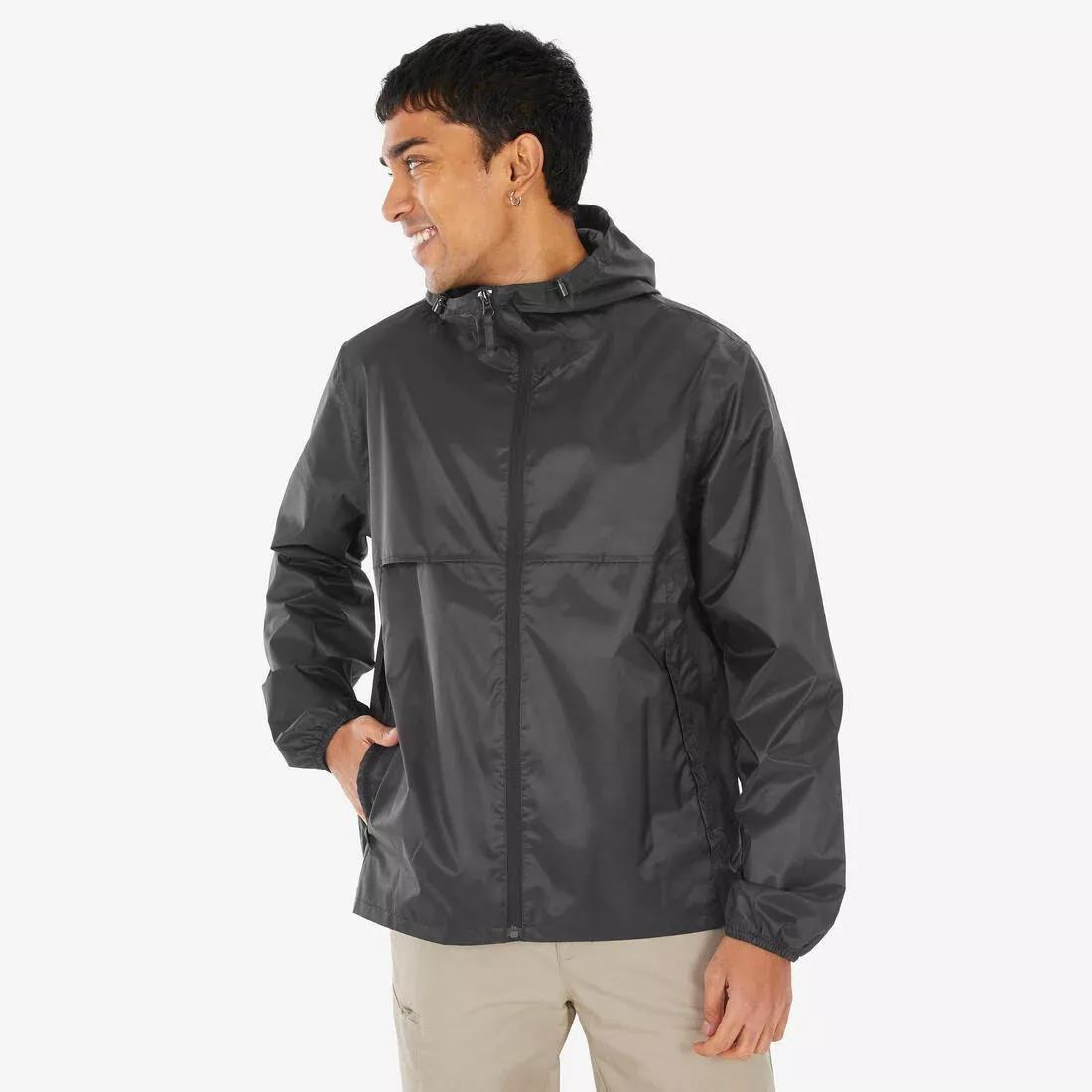 Men Windproof And Waterproof Hiking Jacket - Raincut Full Zip, Black, No Color, large image number 5