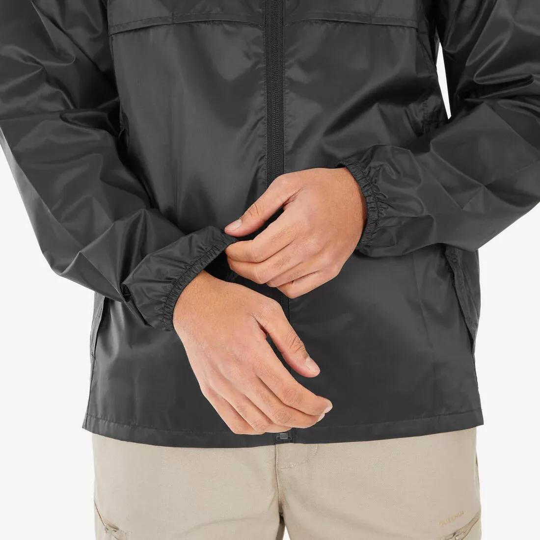 Men Windproof And Waterproof Hiking Jacket - Raincut Full Zip, Black, No Color, large image number 7