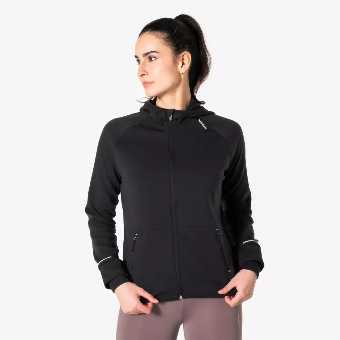 Women Warm Running Jacket - Kiprun Run 500 Warm, Black, No Color, medium