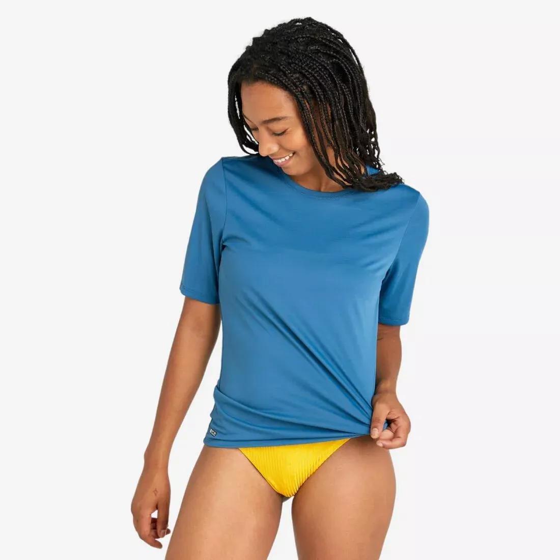 Women Surfing Short Sleeve Uv Protection T-Shirt, Blue, , medium