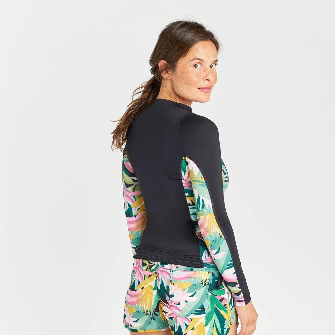 Women Long Sleeve T-Shirt Uv-Protection Surf Top - 500, Black, , large image number 3
