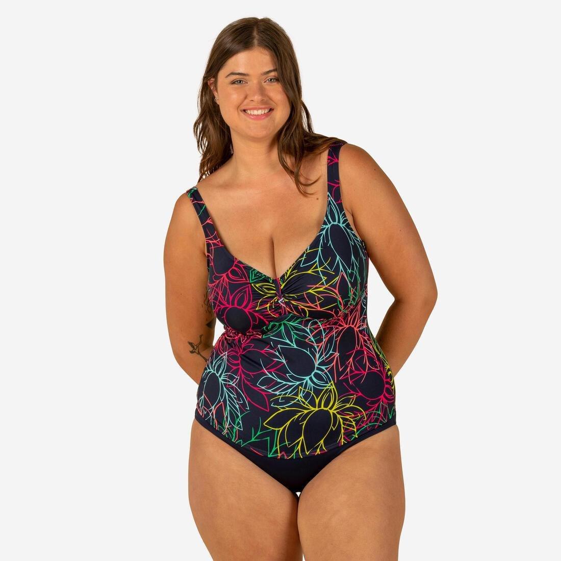 Women 1-Piece Body-Sculpting Swimsuit, Pink, No Color, medium