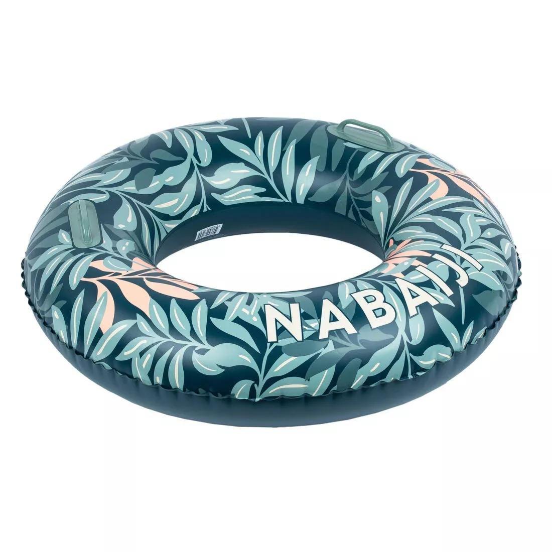 TEAL BLUE Large 92 cm inflatable printed pool ring with comfort grips, , medium