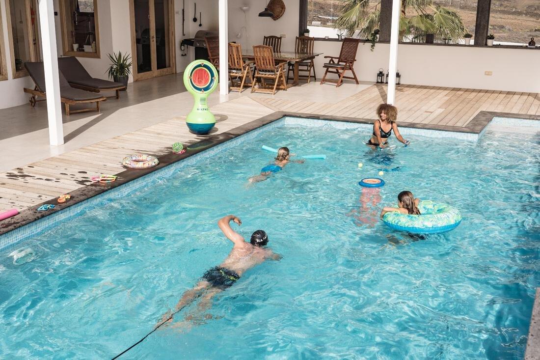 TEAL BLUE Large 92 cm inflatable printed pool ring with comfort grips, No Color, large image number 3