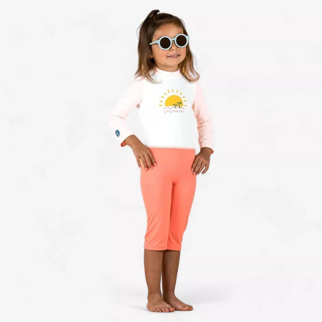 Baby/Kids Long-Sleeve UV-Protection Swimming Suit Print, Orange, No Color, large image number 0