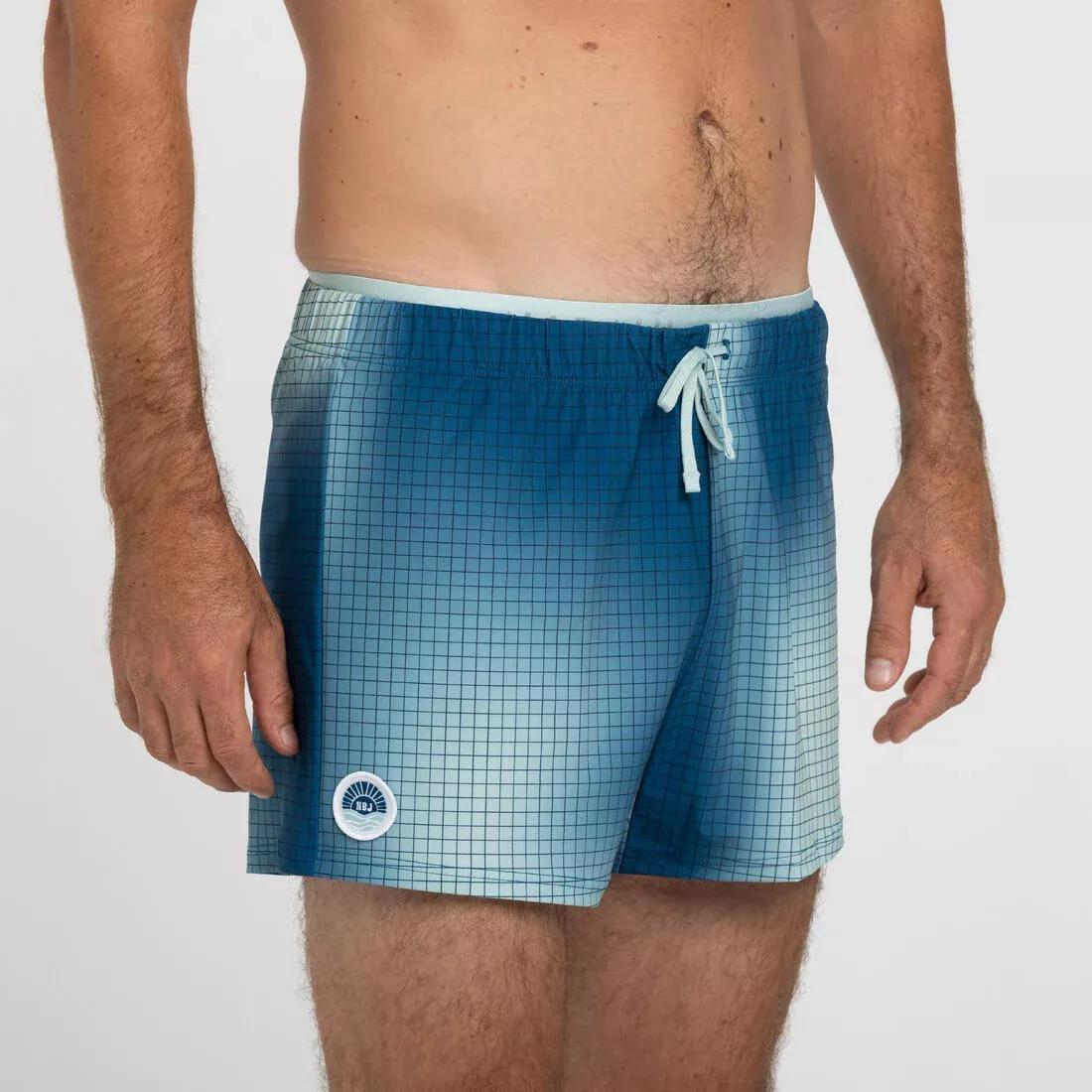 Men's short swimming shorts 100 camo blue, green, No Color, medium