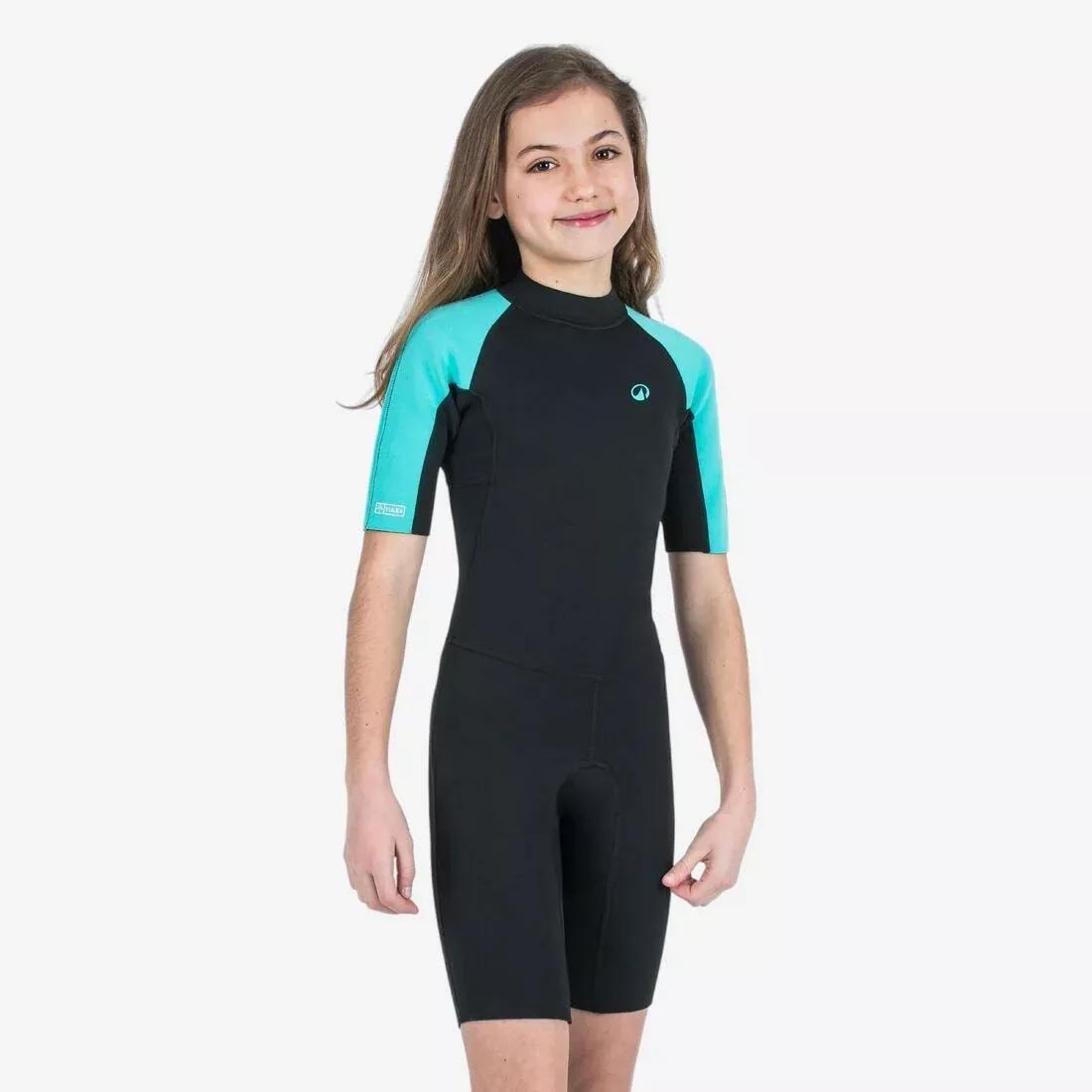 Kids Surfing Shorty Wetsuit - 1.5mm Natural Rubber Yulex 100, Blue, No Color, medium