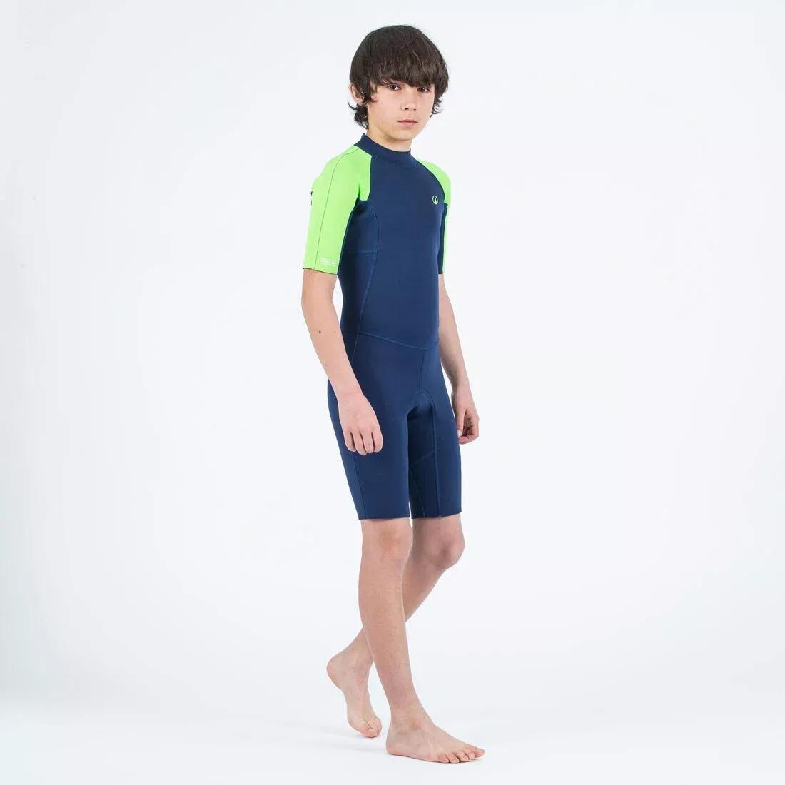 Kids Surfing Shorty Wetsuit - 1.5mm Natural Rubber Yulex 100, Blue, No Color, large image number 4