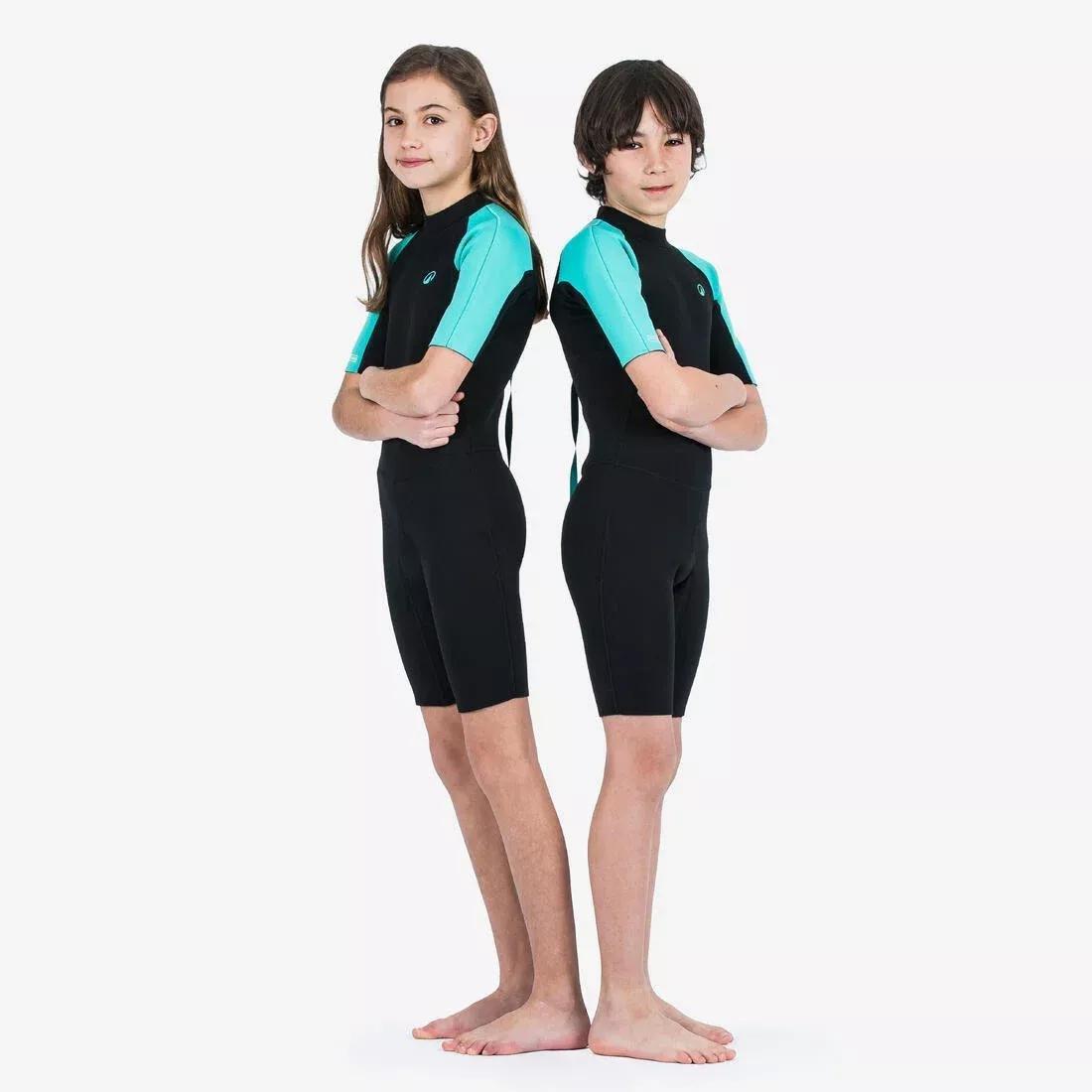 Kids Surfing Shorty Wetsuit - 1.5mm Natural Rubber Yulex 100, Blue, No Color, large image number 5