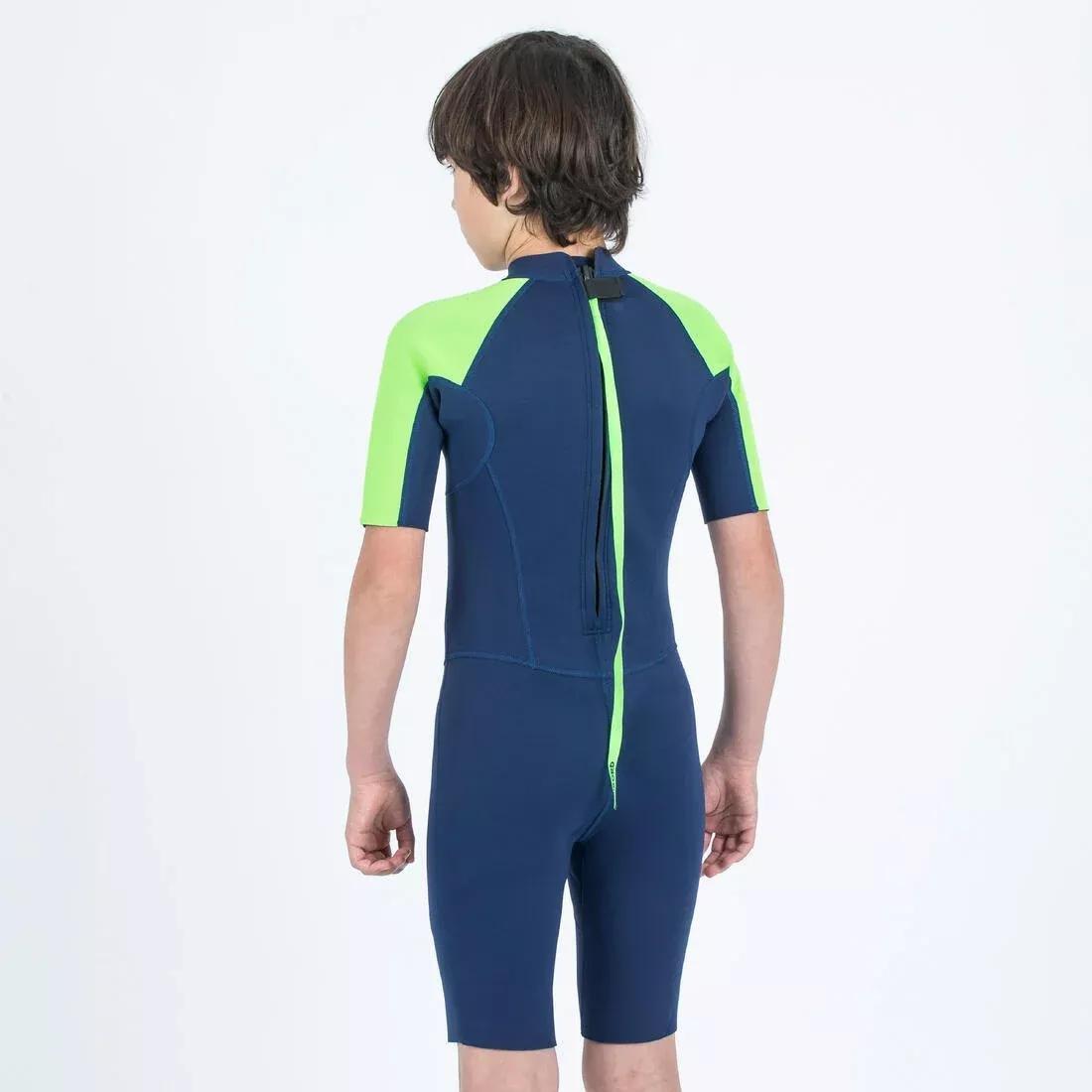 Kids Surfing Shorty Wetsuit - 1.5mm Natural Rubber Yulex 100, Blue, No Color, large image number 8