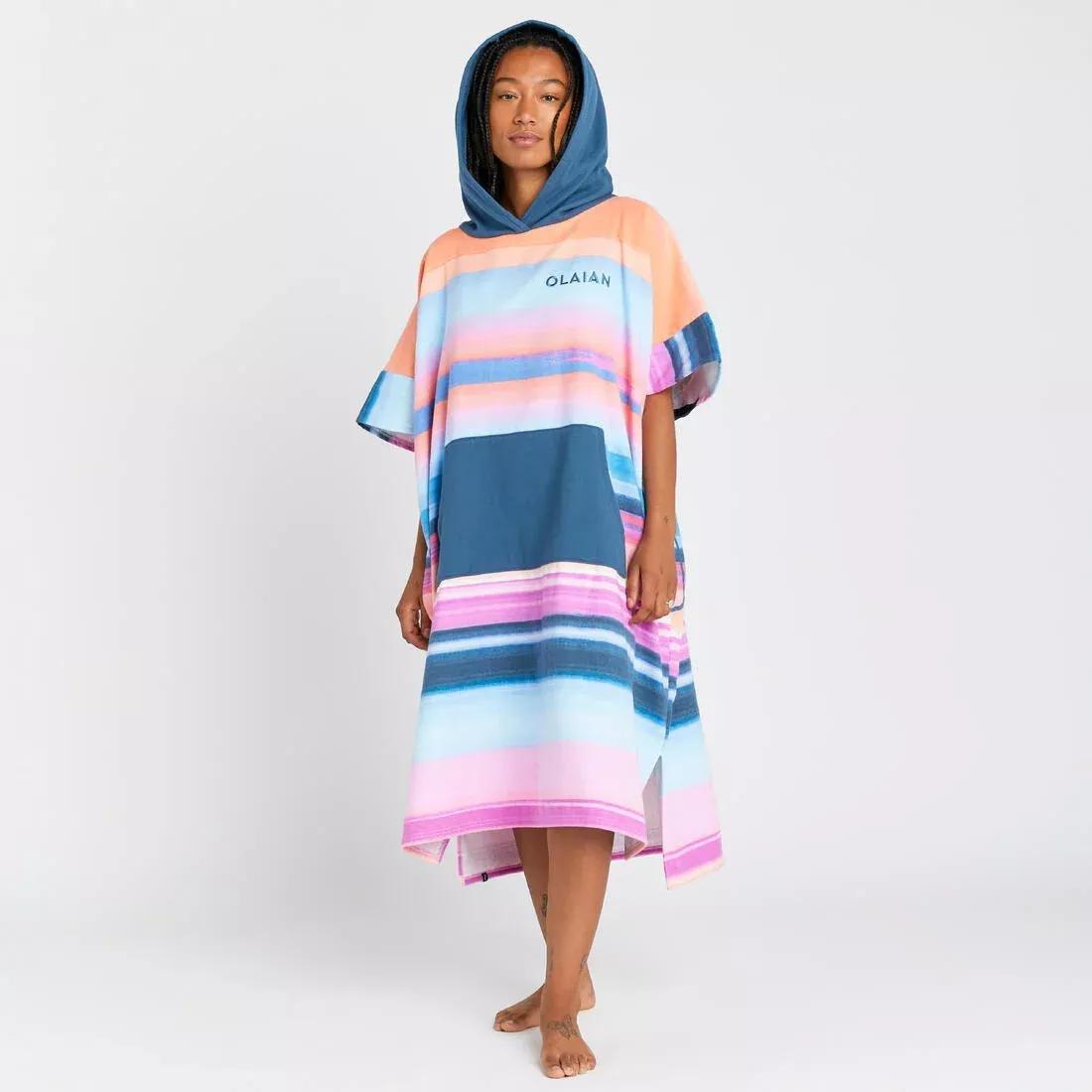 Striped Poncho, Pink, , medium
