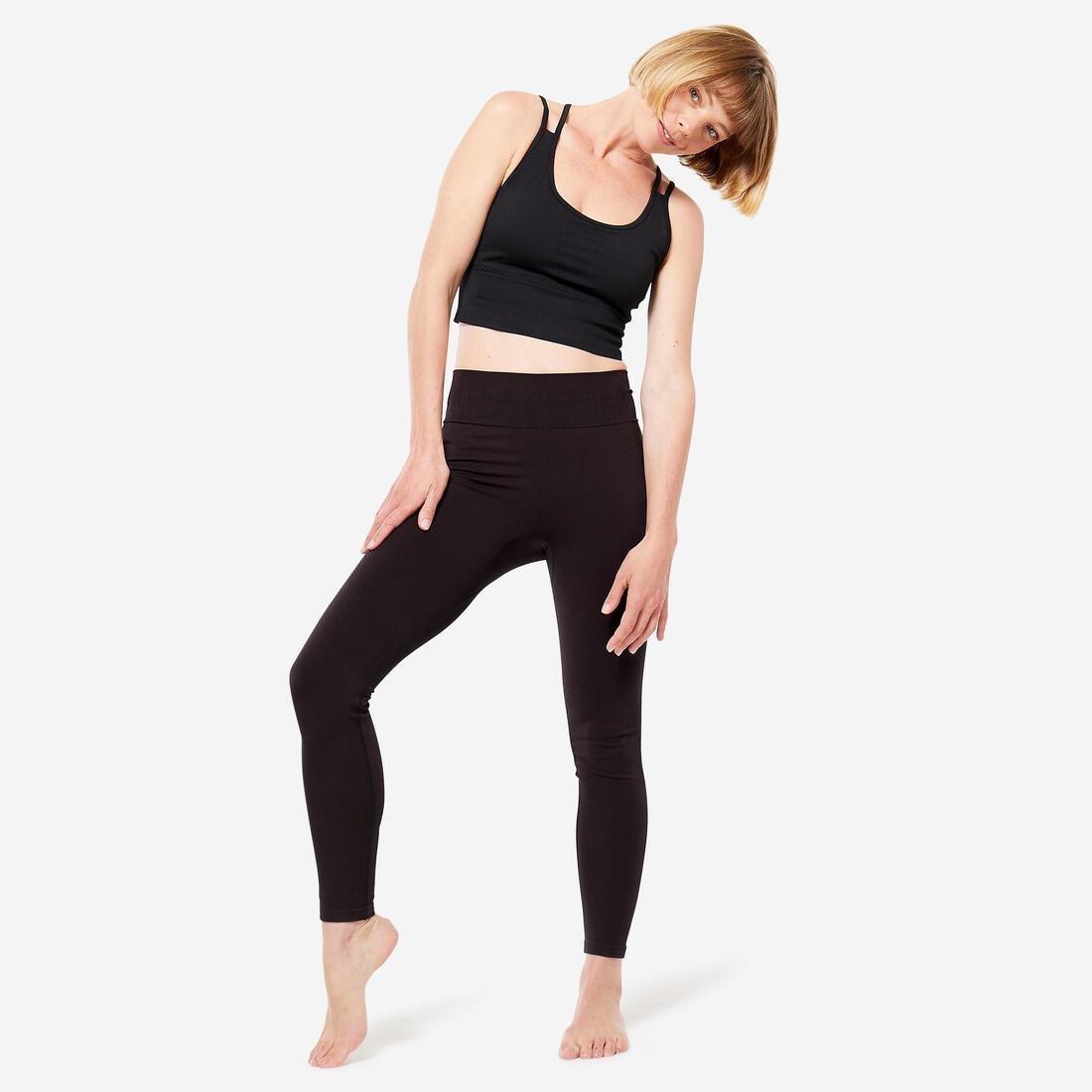 Women Long Seamless Yoga Leggings, Black, , large image number 1