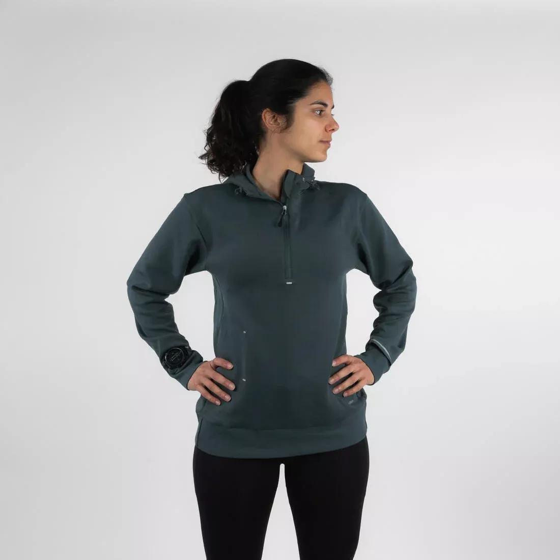 Women Running Hoodie - Kiprun Run 500 Warm, Green, No Color, medium