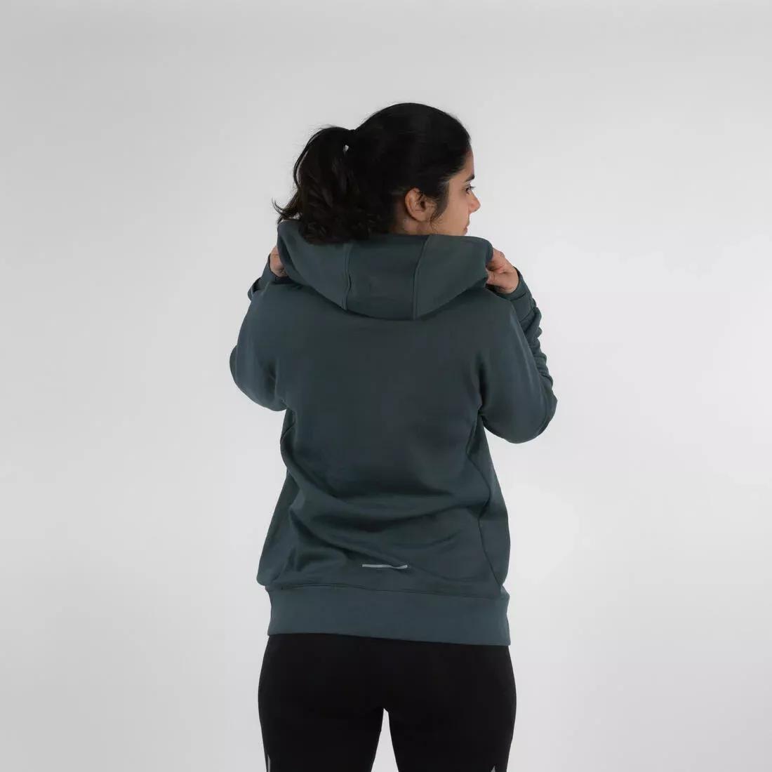 Women Running Hoodie - Kiprun Run 500 Warm, Green, No Color, medium